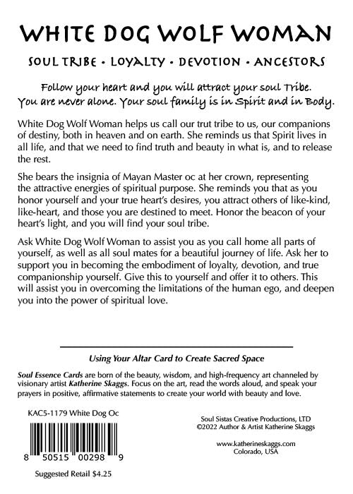 KAC5-1179. White Dog Wolf Woman Soul Tribe text altar card