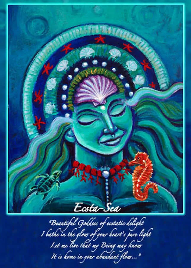 5x7 Ecsta-Sea altar card by Katherine Skaggs featuring ecstatic oceanic goddess energy, emotional healing, heart expansion, and sacred feminine artwork symbolizing bliss, flow, and divine love