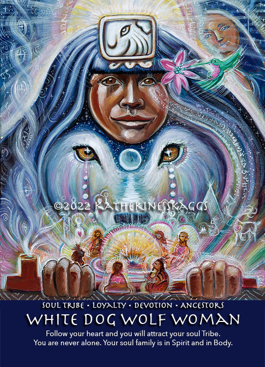 White Dog Wolf Woman Soul Tribe altar card web