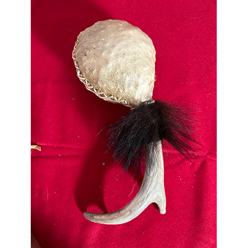 Bear Rawhide Rattle on Deer Antler with Bear Fur