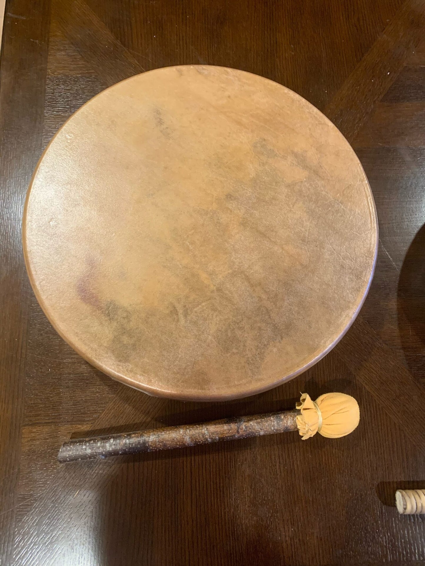18" Elk Drum and drum beater made by master drum making Katherine Skaggs