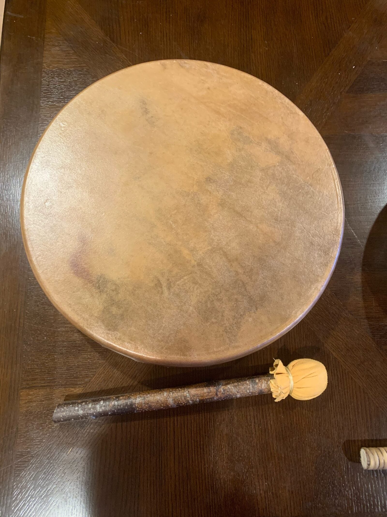 18" Elk Drum and drum beater made by master drum making Katherine Skaggs