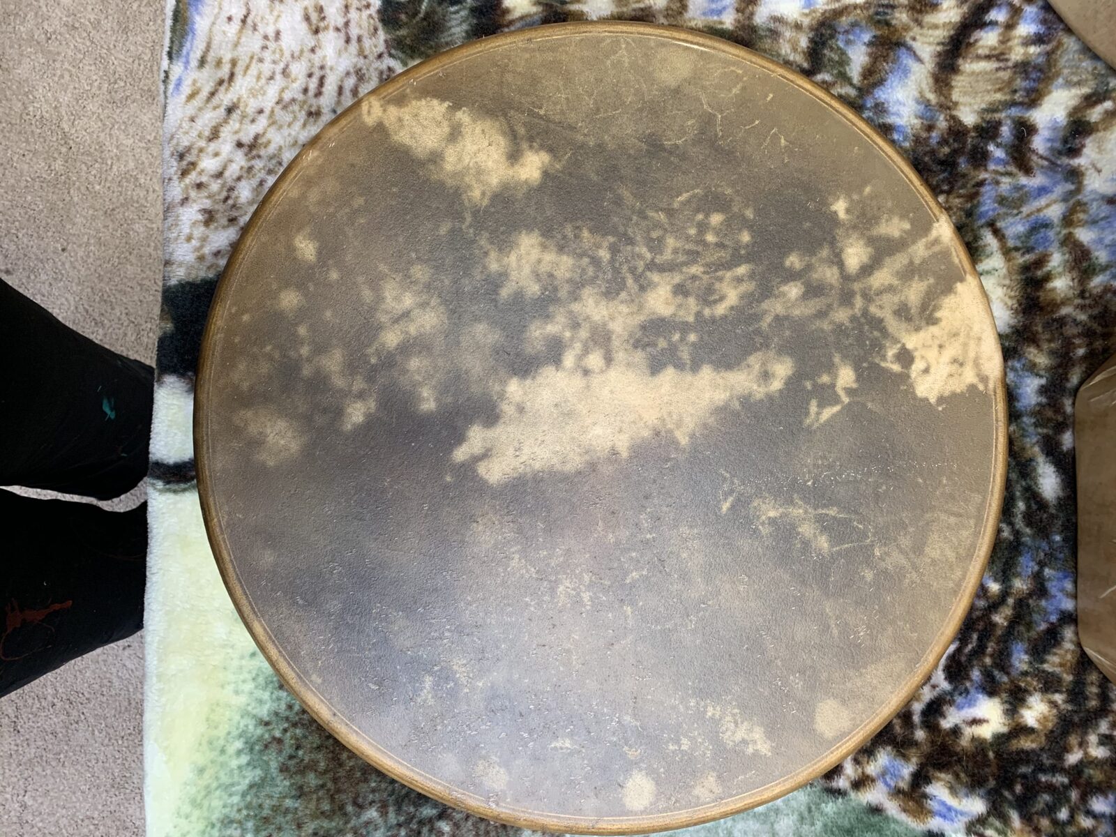 18" elk drum made by Katherine Skaggs in ceremony