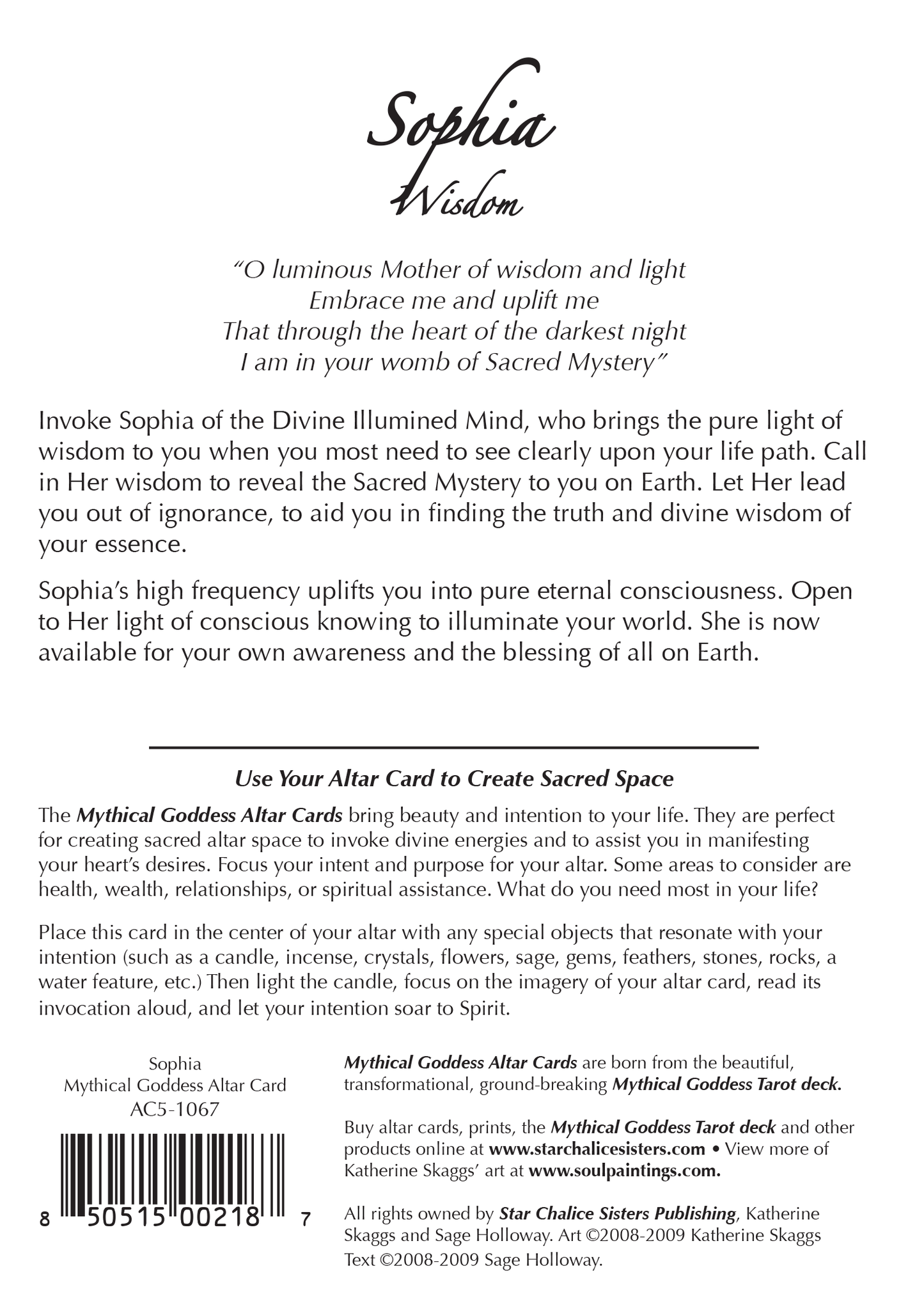 Divine Feminine Mother Sophia Wisdom Altar Card by Katherine Skaggs