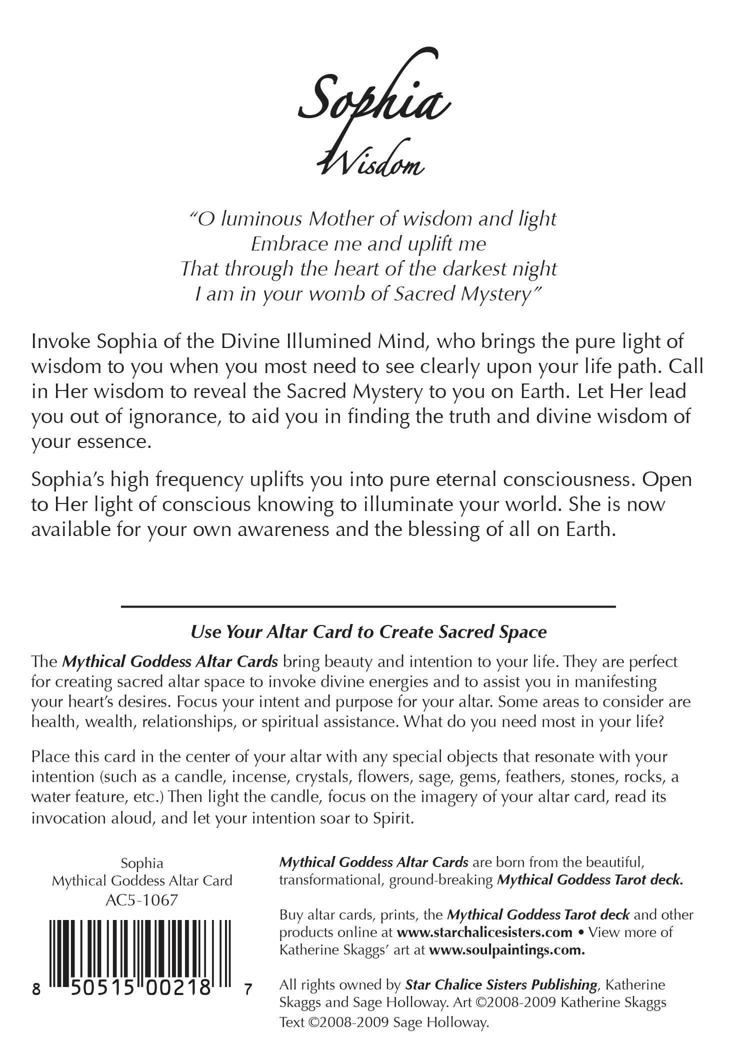 Divine Feminine Mother Sophia Wisdom Altar Card by Katherine Skaggs