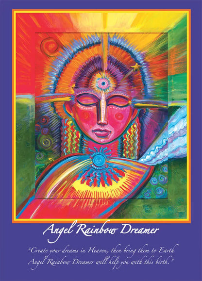 Spiritual Art Card, Angel Rainbow Dreamer Altar Card inspires dreams to come to earth, helping you to birth your true desires.