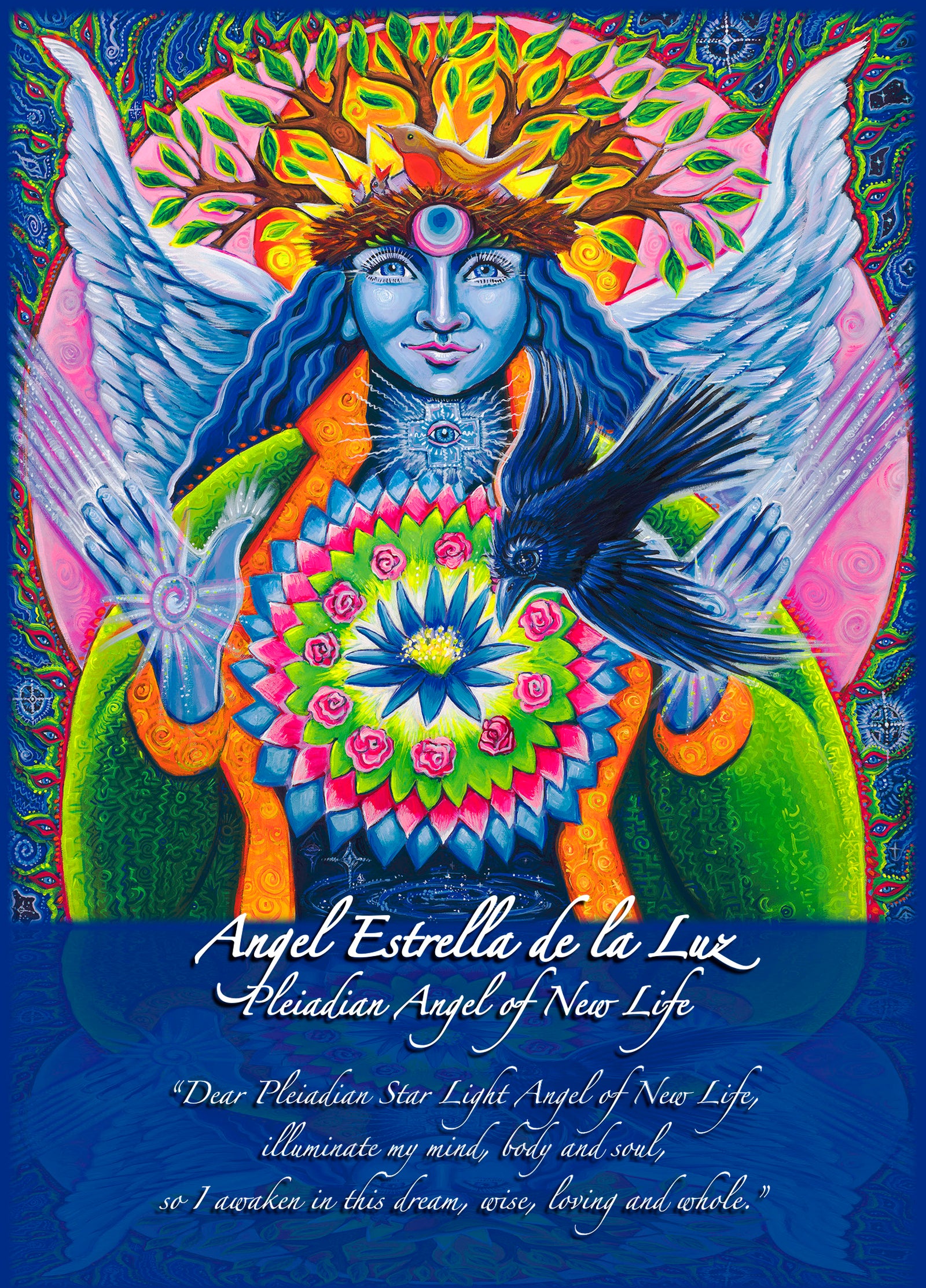 Angel Estrella de la Luz sacred art altar card for spiritual awakening and illumination