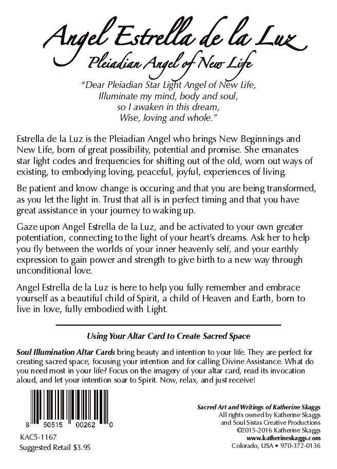 Estrella de la Luz back of altar card describing the medicine of the sacred art