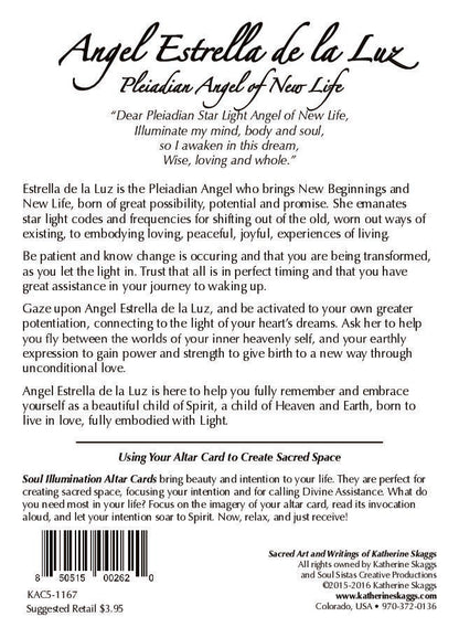 Estrella de la Luz back of altar card describing the medicine of the sacred art
