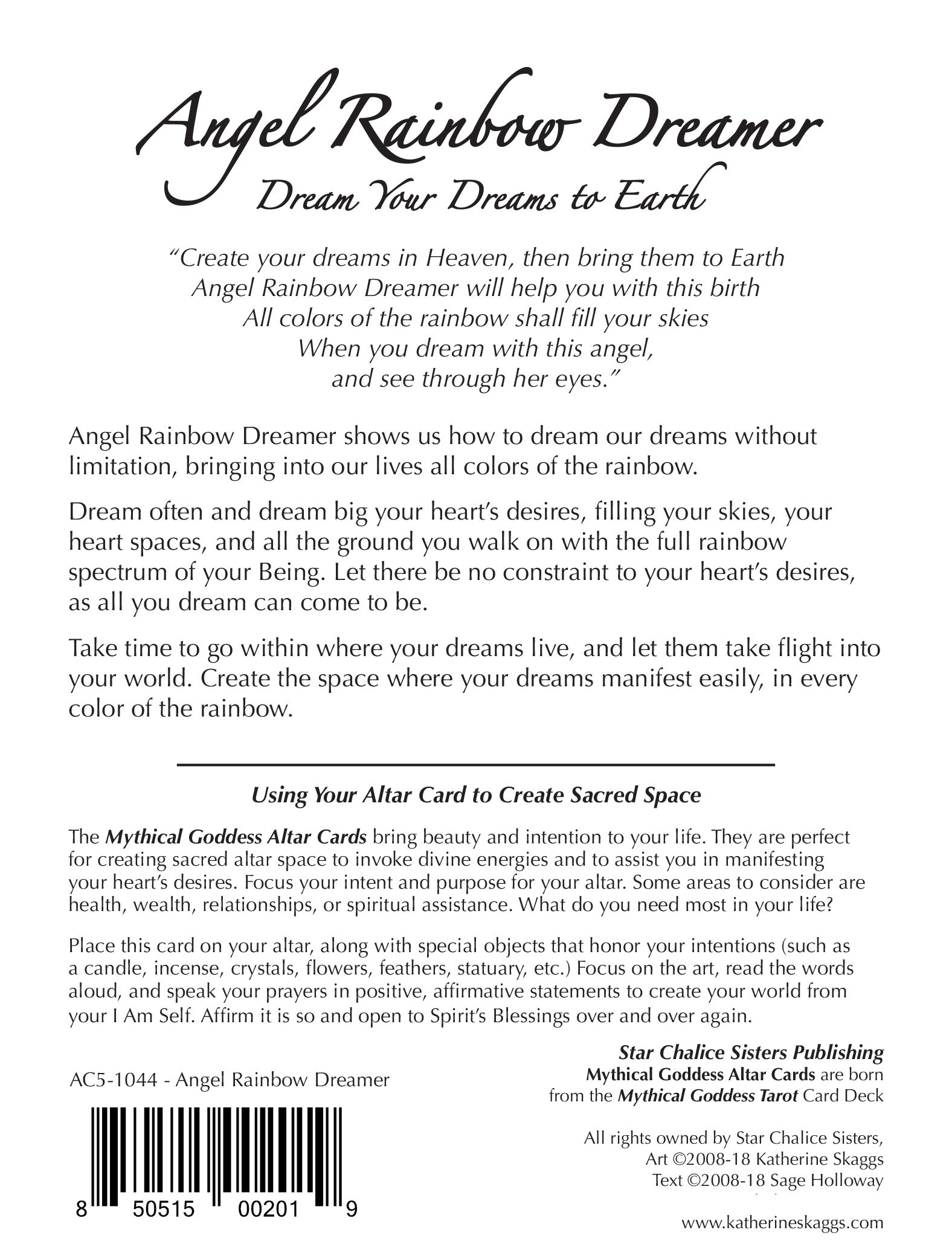 Angel Rainbow Dreamer Altar Card brings rainbow light from the heavenly realms into your awareness inviting you to reconnect with your inner, heavenly self. Perfect for altars and inspiration.