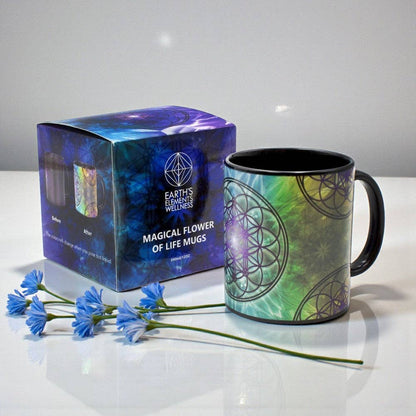 Flower of Life Art Mug of morning magic, changing color with your hot beverage 