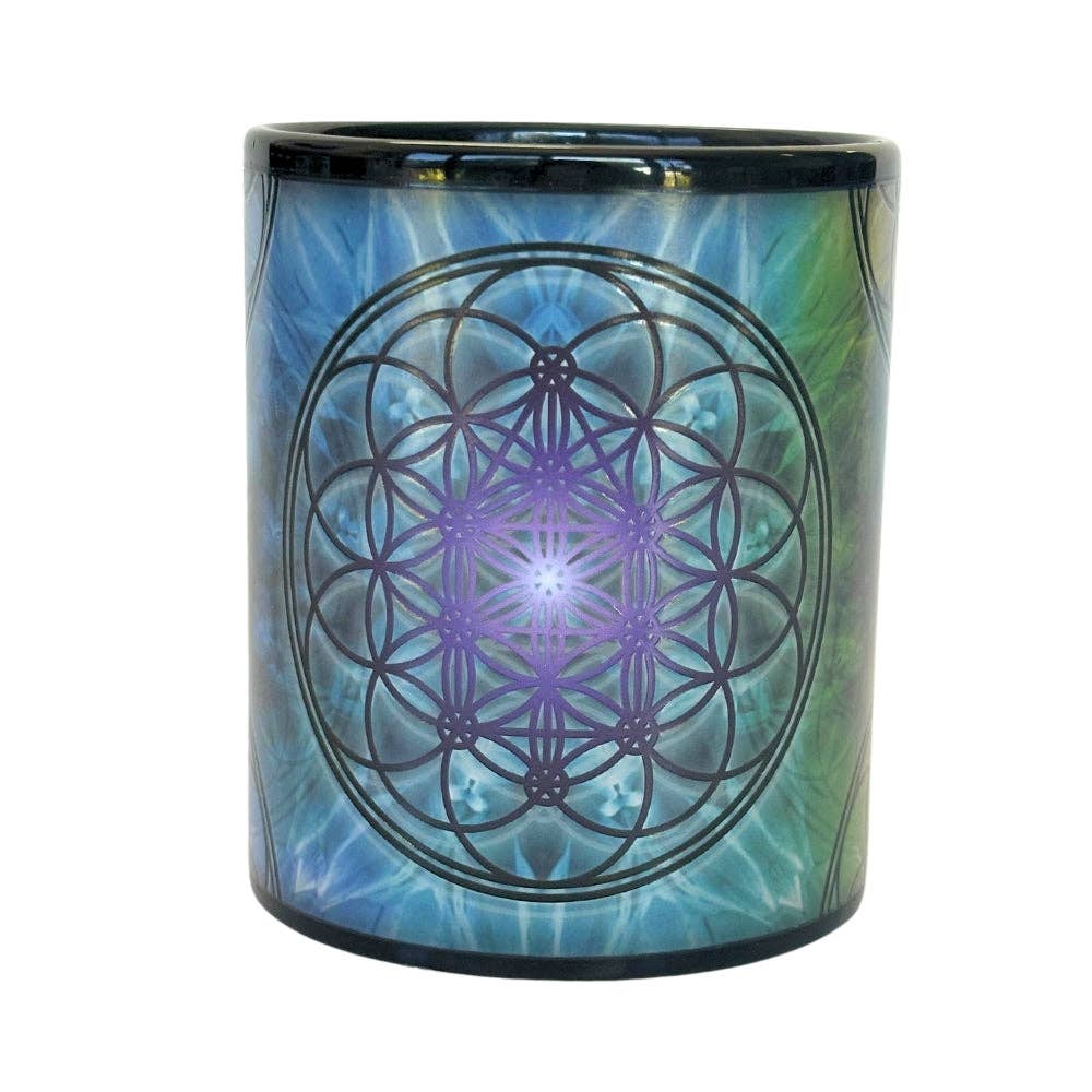 Sacred geometry flower of life art mug that changes color with heat