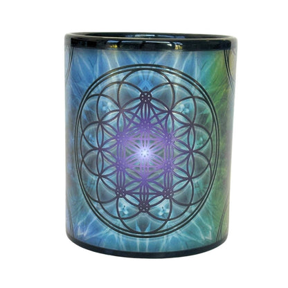 Sacred geometry flower of life art mug that changes color with heat