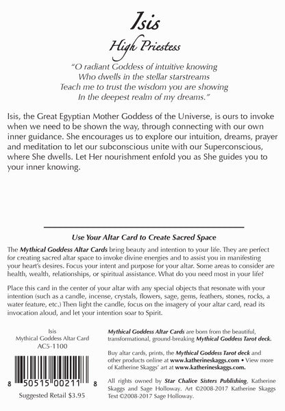 Egyptian Goddess Isis Altar Card back by Katherine Skaggs and Sage Holloway