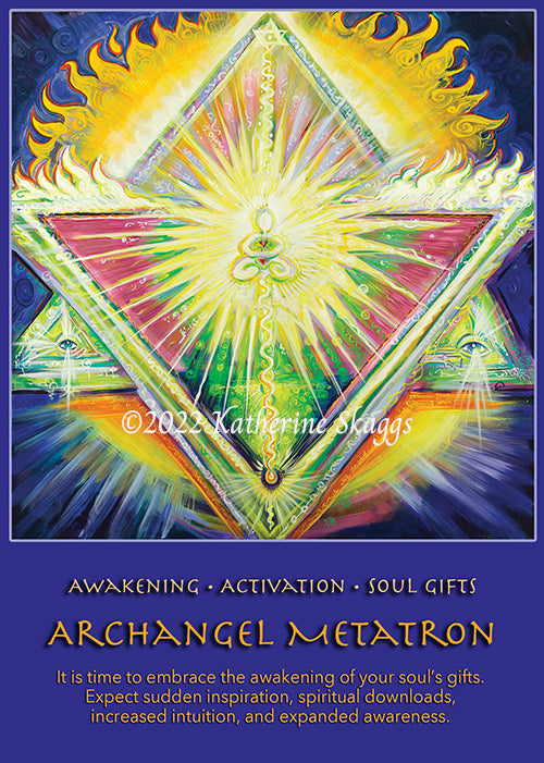 Archangel Metatron altar card featuring sacred geometry, crystalline light, and spiritual activation energy for awakening soul gifts and intuition