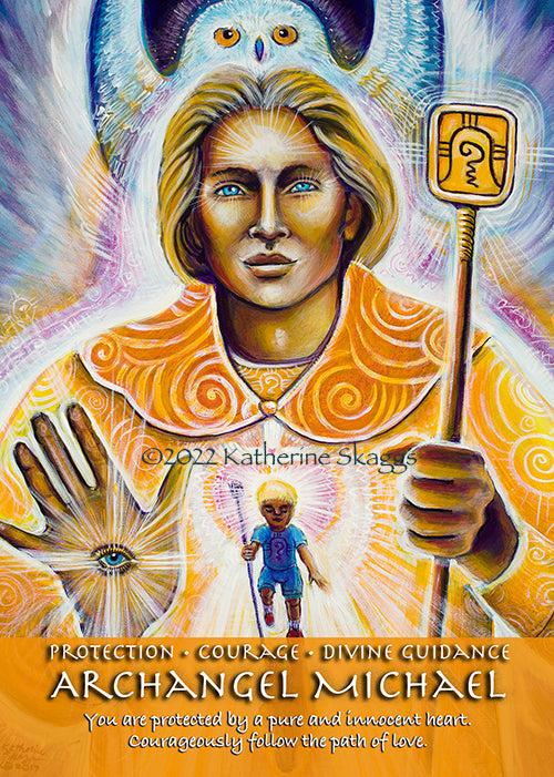 Archangel Michael altar card artwork representing spiritual protection, strength, and divine guidance energy. Katherine Skaggs