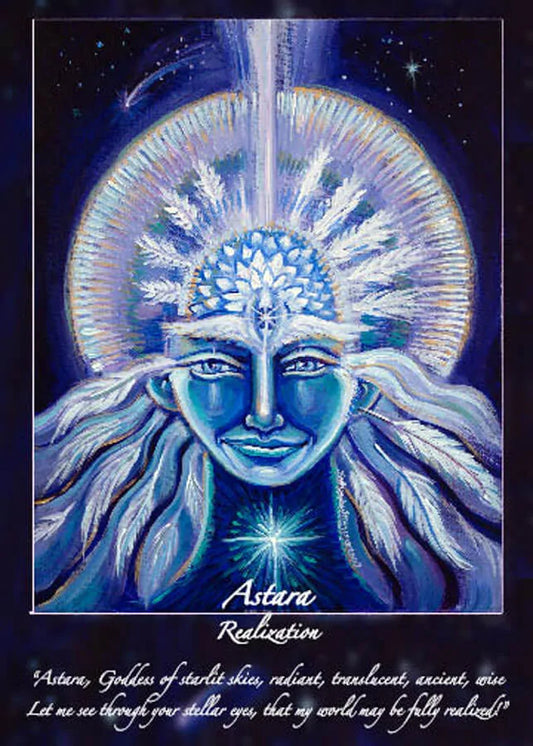 5x7 Astara altar card by Katherine Skaggs featuring realization energy, starlit goddess consciousness, cosmic light illumination, and visionary spiritual artwork for mental clarity, breakthrough insight, and expanded awareness