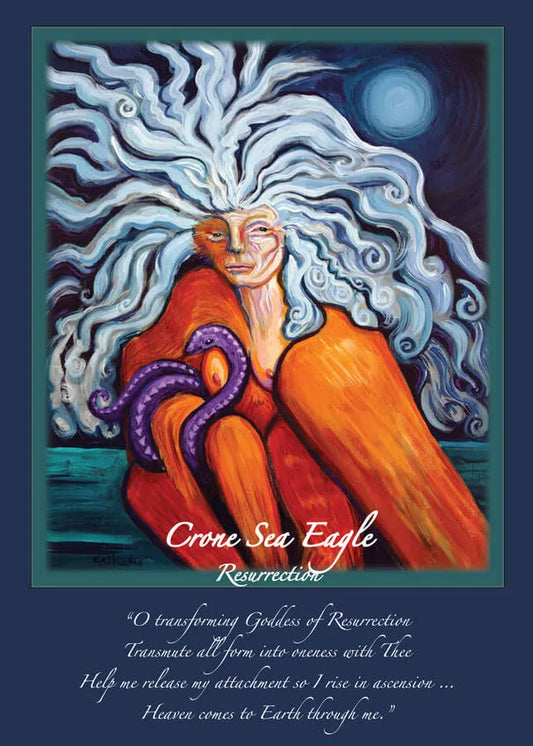 5x7 Crone Sea Eagle altar card by Katherine Skaggs featuring resurrection energy, sea eagle medicine, ascension, renewal, and sacred spiritual artwork supporting transformation, release, and higher consciousness