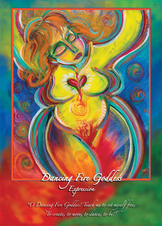 5x7 Dancing Fire Goddess altar card by Katherine Skaggs featuring joyful divine feminine fire, creative expression, movement, dance energy, and spiritual artwork supporting freedom, passion, and authentic self-expression