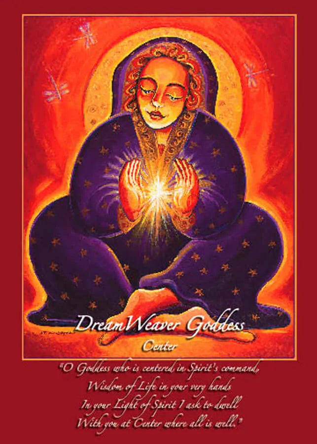 5x7 Sacred Dream Weaver altar card by Katherine Skaggs featuring centered goddess energy, spiritual balance, inner peace, and radiant divine feminine artwork supporting alignment, clarity, and emotional grounding