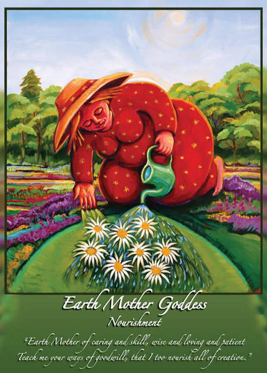 5x7 Earth Mother Goddess altar card by Katherine Skaggs featuring nurturing divine feminine earth energy, healing presence, sacred nourishment, and spiritual artwork symbolizing compassion, balance, and loving care