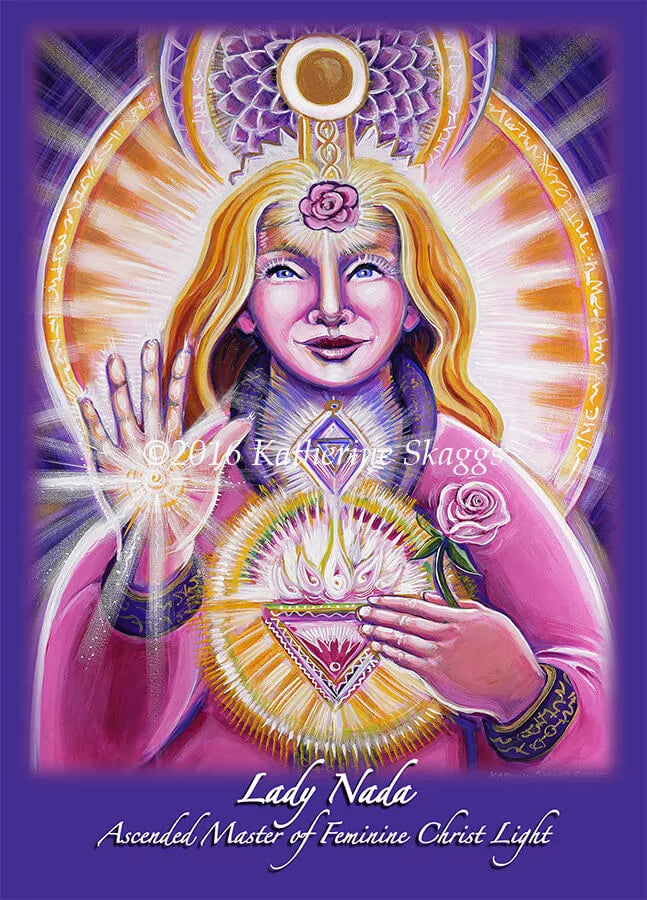 Ascended Master Lady Nada altar card featuring Feminine Christ Light and pink rose energy symbolizing unconditional love, compassion, and Sacred Heart awakening
