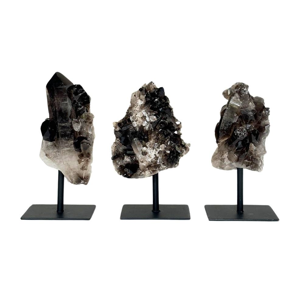 smoky quartz clusters on stand